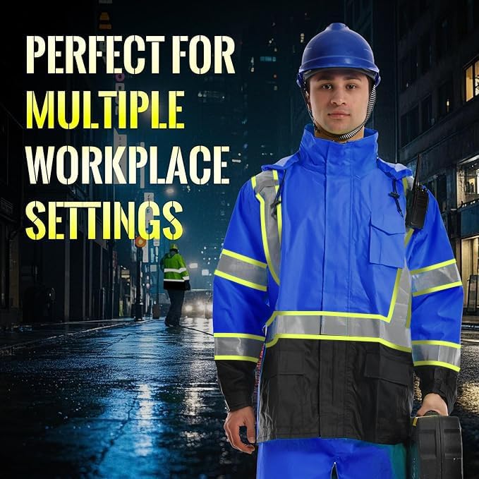 SKSAFETY Hi Vis Safety Rain Jacket for Men, Construction Work Rain Gear Heavy Duty Class 3 Rain Coat Waterproof Lightweight
