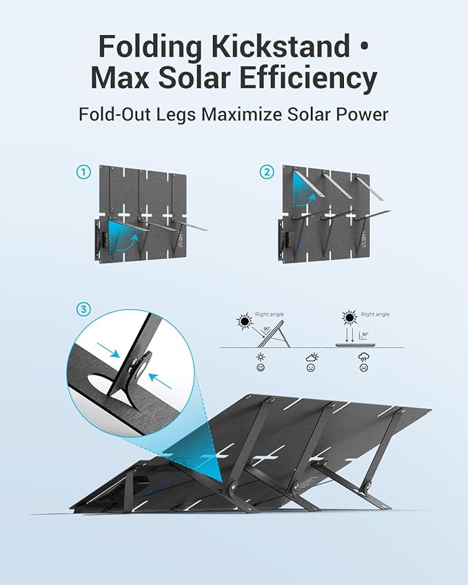 BigBlue 60W Portable Solar Panels with PD 45W USB-C, 20W USB-A, DC Port for Power Station, Phone, Power Bank, Tablet, IP68 Waterproof Foldable Solar Charger with Kickstand for Camping, RV, Emergency