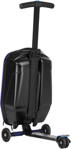 Scooter Luggage For Kids & Adults， Hardside Ride On Suitcase For Kids Ages 4-15 Multifunctional Lightweight Foldable Carry On Luggage With Wheels Ride On For Children Teenagers (Indigo Blue, 20")
