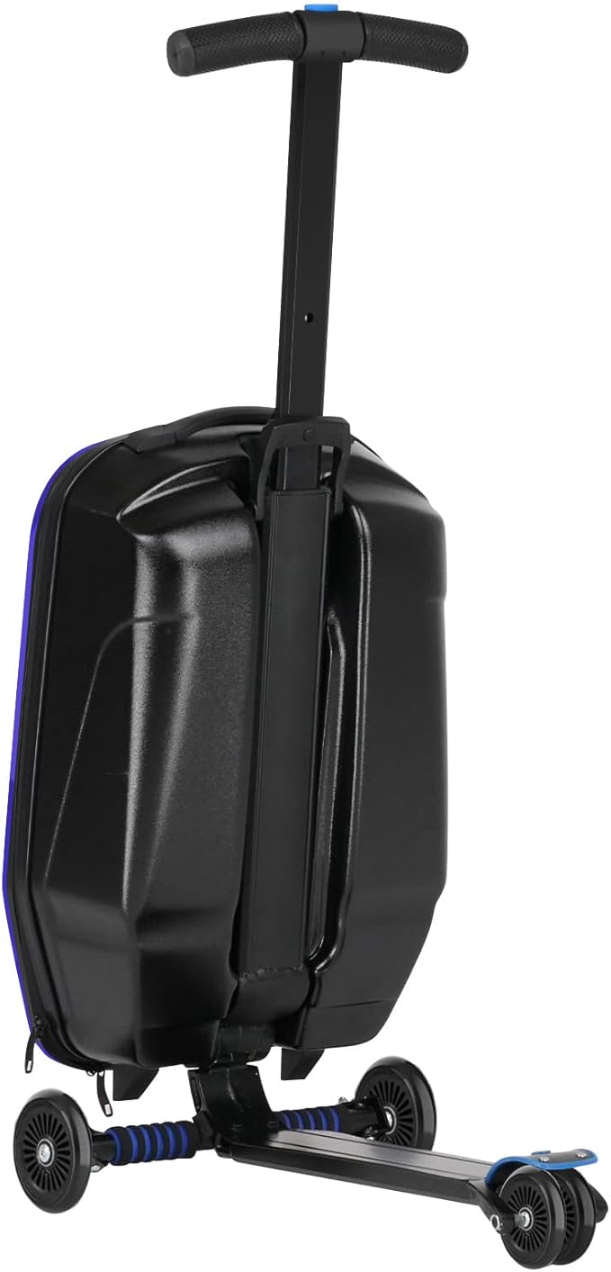 Scooter Luggage For Kids & Adults， Hardside Ride On Suitcase For Kids Ages 4-15 Multifunctional Lightweight Foldable Carry On Luggage With Wheels Ride On For Children Teenagers (Indigo Blue, 20")