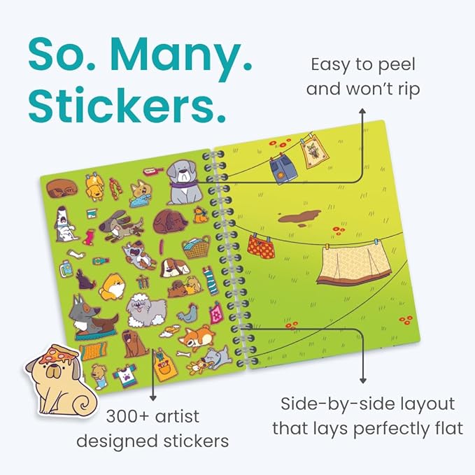 Dog 300+ Kids Sticker Book by Cupkin, Pawsome Day, Toddler Airplane Travel Coloring and Sticker Book, Road Trip Essentials, 8 Coloring Pages 8 Side by Side Scenes for Ages 2–8 Years