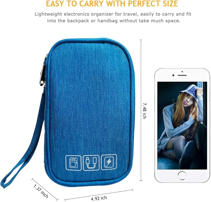 Electronic Organizer Bag Cable Organizer Travel Cord Organizer Case Pouch Portable Carrying Case for Charger Hard Drive Earphone USB SD Card (Blue)