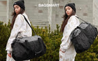 BAGSMART Gym Bags for Men Women, Foldable Travel Duffle Bag, Lightweight Weekender Duffel Bag With Shoe Compartment, Water Resistant Workout Duffle Sports Bag for Travel Yoga, Black