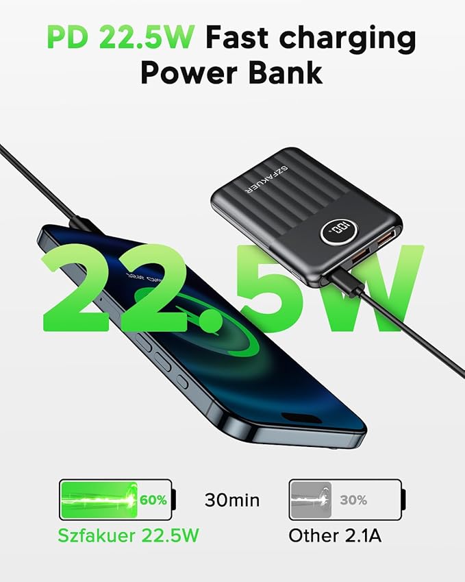 Portable Charger,Ultra Slim 10000mAh 22.5W Power Bank,USB C in/Output Fast Charging Mini Battery Pack Compatible with iPhone 17 16 15 14 Samsung S23 S22 S21 Google iPad etc (Black)