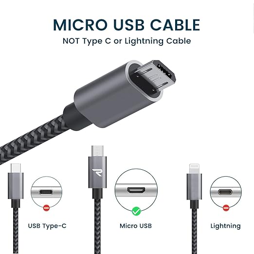 RAMPOW Micro USB Cable [2 Pack/3.3ft] QC 3.0 Fast Charging & Sync Android Charger, Braided Nylon Micro USB Cables for Samsung Galaxy S7/S6 and Edge, Note 6/5, Sony, Kindle, PS4 - Space Gray