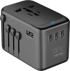 JMFONE Universal Travel Adapter with GaN 100W,International Power Plug Adapter 5 Port [4*USB C+1*USB A] and Multi 2500W AC Sockets, All-in-one Travel Outlet Plugs for 200+ Countries