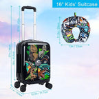 WZLVO Cool Dinosaur Kids Luggage 2PC Set with 360° Spinner Wheels, Lightweight Travel Carry-On Hardshell Suitcase for Boys, Toddler & Elementary Children