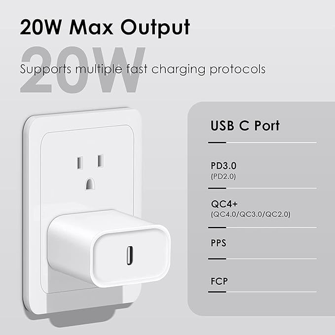 iPhone Fast Charger, [MFi Certified] 20W USB C Fast Charger Block with 10FT Type-C to Lightning Cable, Super Fast Charging Compatible with iPhone 14/13/13 Pro/12/12 Pro/12 Pro Max/11/Xs Max/XR/X