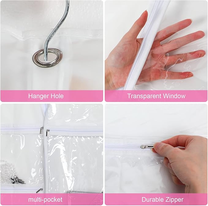 Woanger 6 Pcs Garment Bags for Dance Costumes Clear PVC with Zippers Garment Bag with Pockets Dance Costume Organizer Carrier for Storage Cover for Adult(White,20'' X 40'')