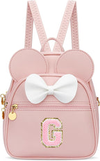 KKXIU Girls Initial Bowknot Cute Mini Backpack for Toddler, Travel Small Girl Backpacks, Personalized Birthday Gifts for Little Girls and Kids(G, Pink)