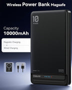 Kuulaa 10000mAh MagSafe Battery Pack, 0.51in Ultra Slim Magnetic Power Bank with LED Indicator, 20W PD USB-C Fast Charging Portable Charger for iPhone 17/16/15/14/13/12,Black