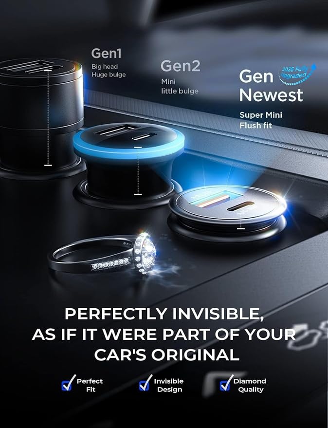 AINOPE 67.5W [Mini&Metal] Cigarette Lighter Adapter Car Charger USB C Fast Charging, PD&QC Cigarette Lighter USB Charger 12V Outlet Plug Socket for iPhone 17 16 15 14 Pro Max, Samsung S26 S25
