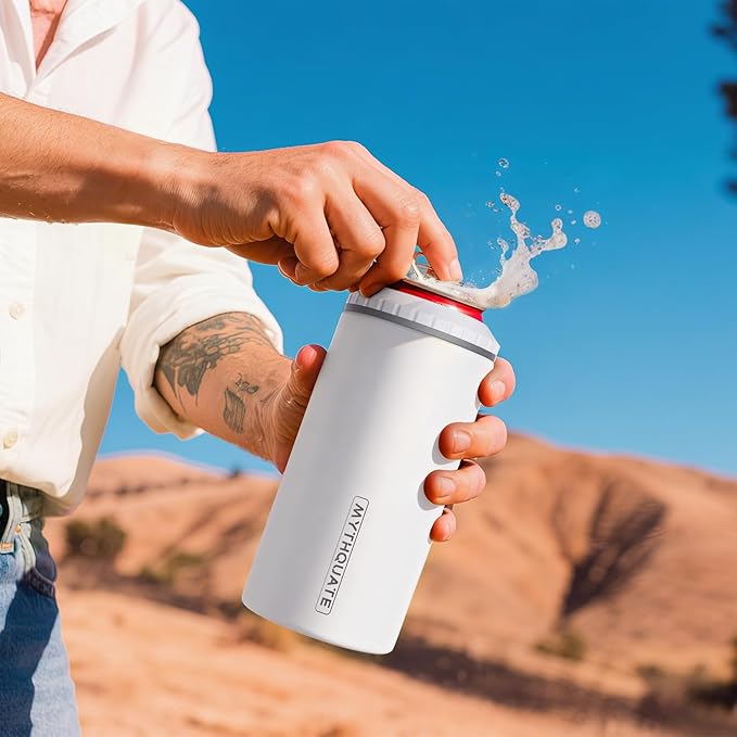 3 in 1 Slim Can Cooler for 12 OZ Skinny Can, Regular Can & Beer Bottle - Keep Cold for 6 Hours - Double Walled Insulated Stainless Steel Vacuum Beverage Can Insulator (Matte White)