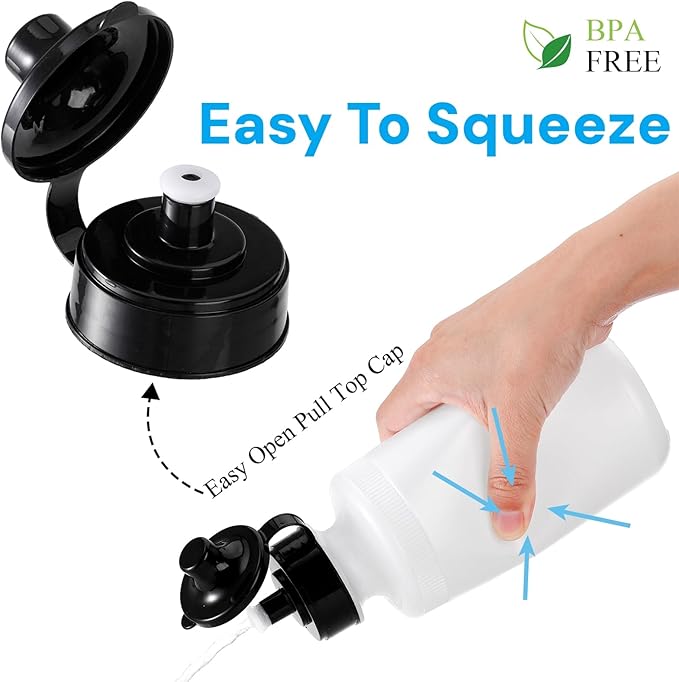 SOUJOY 10 Pack Sports Water Bottle, 21oz Plastic Squeeze Bottle with Easy Open Push/Pull Cap, BPA Free Reusable Team Water Bottle for Fitness, Gifts