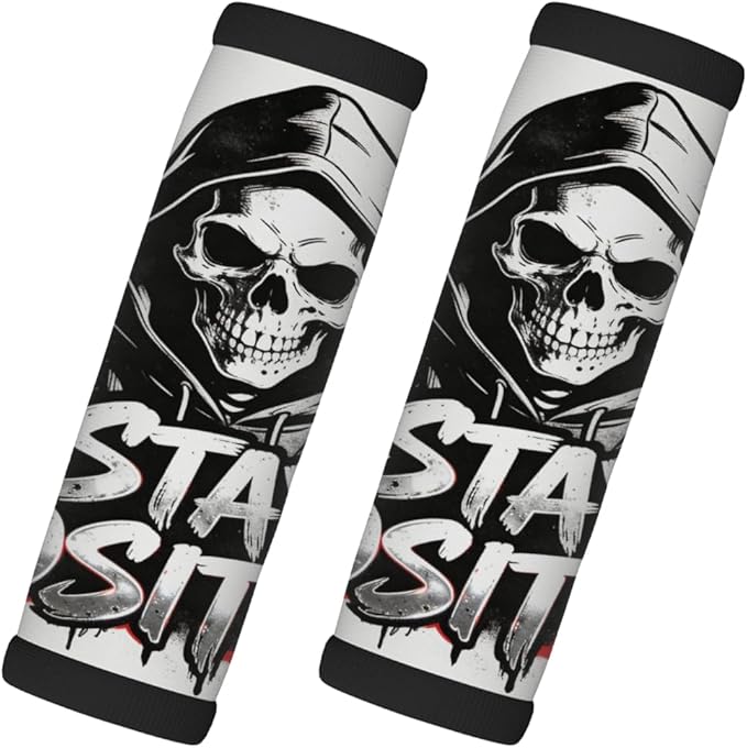 2 Pack Luggage Handle Wrap with Travel Tags - Non-Slip Protective Cover Soft Handle Grips Covers for Suitcase(Funny Skull Stay Positive)
