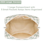 Narwey Checkered Makeup Bag Travel Cosmetic Bag Organizer Toiletry Bag Make Up Bags with Compartments for Women Girls (Large, Mint Green Checkerboard)