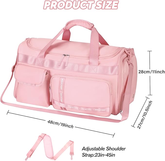 MAXTOP Gym Bag for Women Men Travel Duffle Bag Large Capacity Carry On Weekender Overnight Bag With Shoe Compartment Gym Tote Dry Wet Separation Duffel Bag for Travel