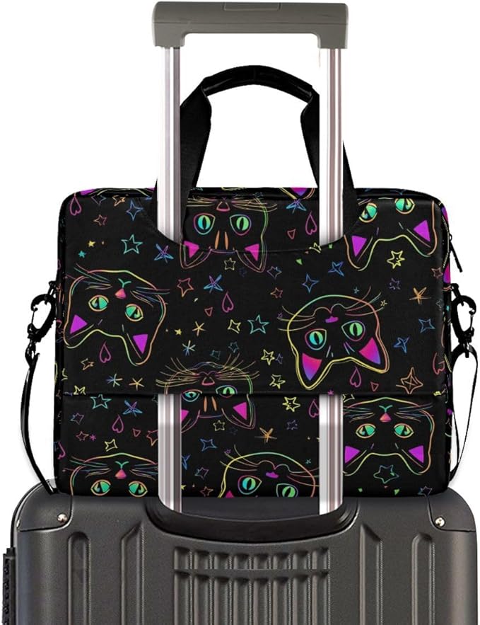 Neon Cat Print Laptop Case 15.6 inch Computer Bag Waterproof Laptop Briefcase Laptop Bag for Women & Men