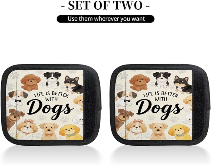 2 Pack Luggage Handle Wrap with Travel Tags - Non-Slip Protective Cover Soft Handle Grips Covers for Suitcase(Dogs Life)