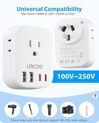 LENCENT Australia New Zealand Power Plug Adapter, US To Australia Plug Adapter with 4 Outlets, 4 USB Ports(2 USB C), Type I Plug Converter for US to AU Argentina China Fiji, Travel Essentials