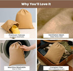 LFH Cotton Rich Shoe Storage Bags with Drawstring, Dustproof Breathable Reusable Organizer, Perfect For Travel, Dorm, Hotel, College, Gym, Easy to Carry, Machine Washable 8"x17" (Pack of 2) - Beige