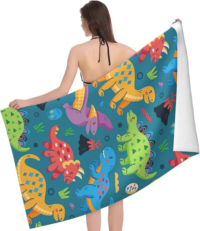 COMFAR Dinosaur Beach Towels for Boys Kids Beach Towels Bulk Toddler for Travel Pool Personalized Microfiber Oversized Quick Dry Pool Towel 30"x 60"