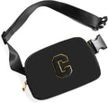 Gitus Belt Bag Fanny Pack Crossbody Bags with Initial Letter Patch Gifts for Wife Older Women Mother Coworker Bridesmaid Anniversary Travel Gifts Beach Gifts (Black-C)