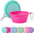 SLSON Collapsible Dog Bowl, 2Pack Macaron Color Pet Travel Bowls Silicone Foldable Water Feeder Dish for Small to Large Dogs Cat Walking Hiking Camping (Macaron Bright Pink and Bright Green, Small)