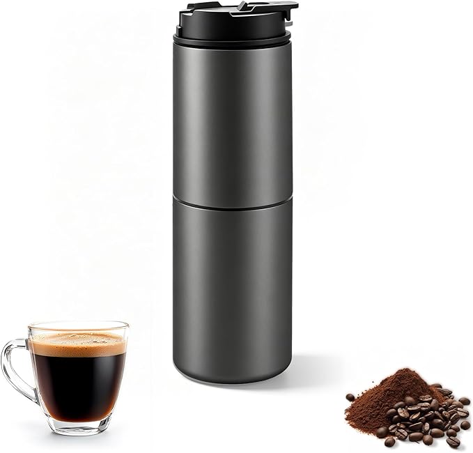 Portable All-in-One Coffee Maker with Grinder & Insulated Mug, Electric Grind & Brew Machine for Travel, Office and Camping