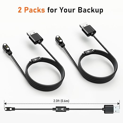 2-Pack AB284 Reversible Smart Watch Charger – Innovative Magnetic Charging Cable, Solves Polarity Mismatch, Universal for All 2.84mm-Pin-Pitch Devices: Select Bone Conduction & Open-Ear Headphones