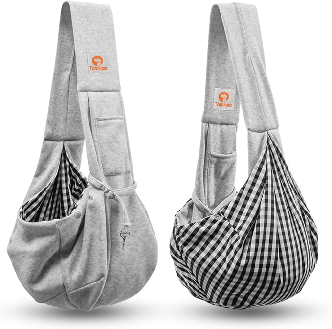 Tomkas Small Dog Sling Carrier - Cat Sling Carrier - Classic Pocket & Classic Strap - for 2-7 lbs Pets(Grey)