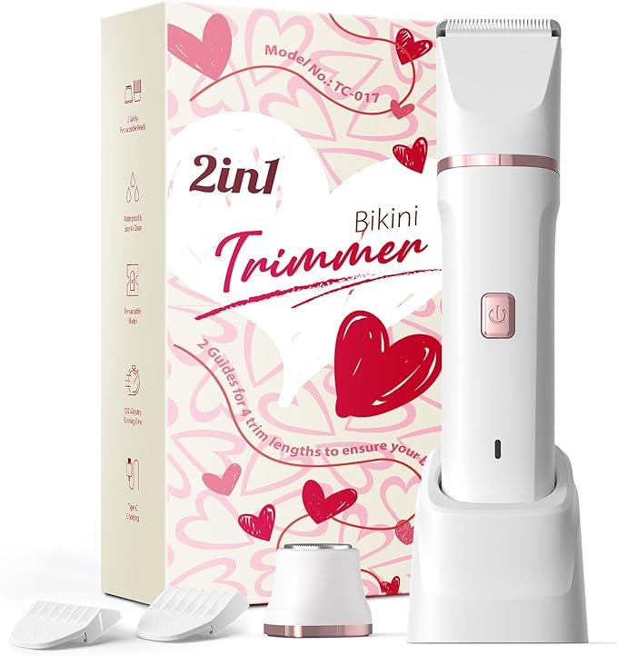 Pubic Hair Trimmer Women - Electric Razors for Women's Body Groomer, Replaceable Ceramic Blade Heads, Face Hair Remover Head, USB-C&Dock Charging, Waterproof&Easy Cleaning