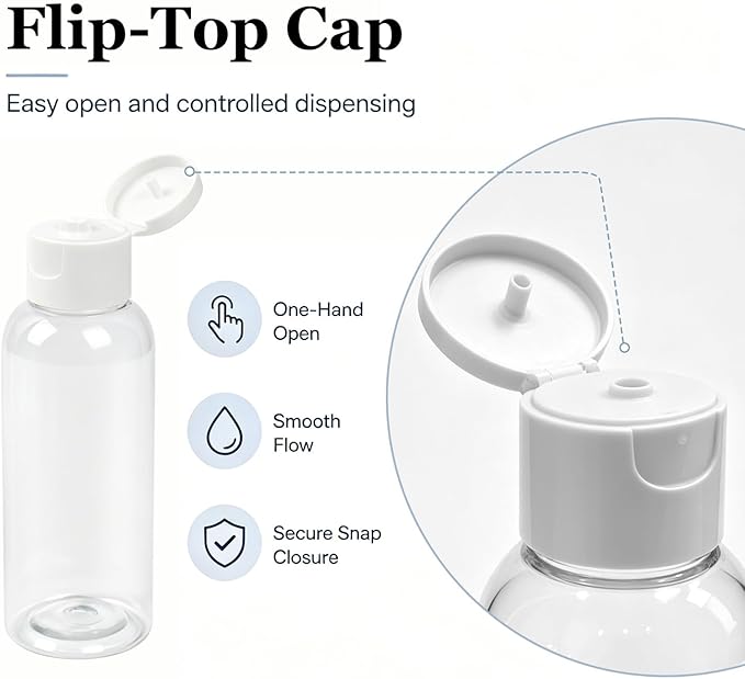 TRENDBOX 12 Pack Plastic Empty Bottles with Flip Cap for Shampoo, Lotions, Liquid Body Soap, Cream (2 oz / 60 ml)