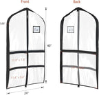 Univivi Clear Garment Bags for Dance Costumes, 40 Inch Dance Costume Garment Bags for Dancers, with 4 Medium Clear Zipper Pockets and 1 Large Back Zippered Pocket (Black, 2 Pack)