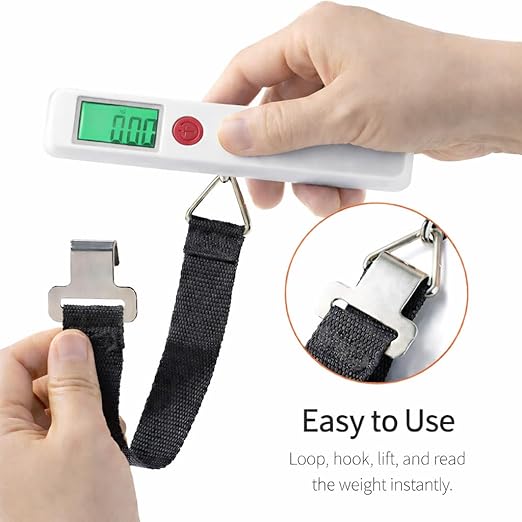 Digital Luggage Scale, Portable Handheld Travel Weight Scale with Backlit LCD Display, 110 lb Capacity, Hook and Strap, (White)