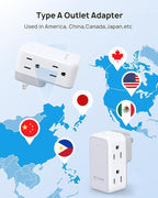 TROND 2 Prong Outlet Extender 2 Pack, 3 Prong Adapter with 360 Rotating Plug, Wall Outlet Splitter with 6 AC Charger, Travel Power Adapter for US to Japan, Non-Grounded Plug Extender for Old House