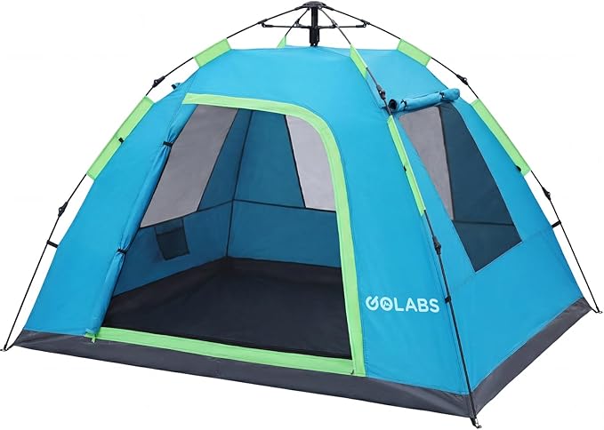 Golabs Pop Up Camping Tent for 2/3/4 Person, 1-Min Setup by Pre-Attached Pole, 4 Side Mesh& Door for View/Airflow, CT2 Instant Canopy Tent with PU1500mm Waterproof, for Outdoor/Camping/Music Festivals