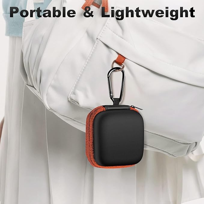 Square Earbud Case Portable EVA Carrying Case Storage Bag Cell Phone Accessories Organizer with Carabiner for Earphone, Earbud, Earpieces, SD Memory Card, Camera Chips, Tech Pouch, Orange1