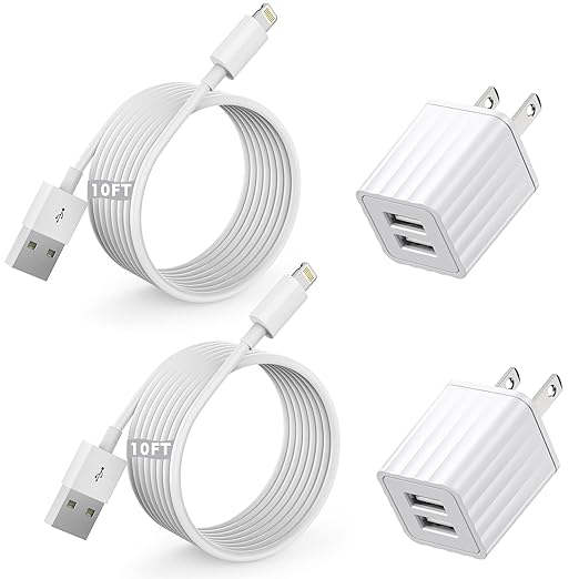 iPhone Fast Charger, Dual Port Wall Charger 2Pack[Apple MFi Certified] Fast Charging 10FT Extra Long Lightning Cable Cord Double Wall Charger Adapter Block Plug for iPhone 13 12 11 Pro Max XS XR X
