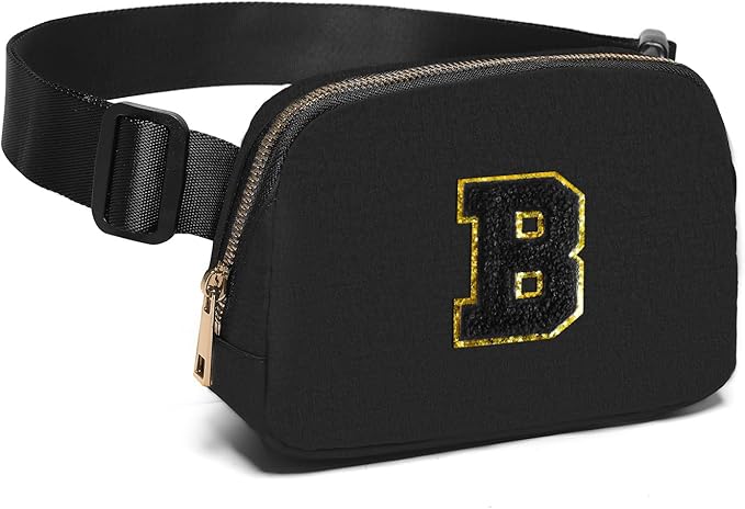 Gitus Belt Bag Fanny Pack Crossbody Bags with Initial Letter Patch Gifts for Wife Older Women Mother Coworker Bridesmaid Anniversary Travel Gifts Beach Gifts (Black-B)