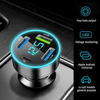 4 Ports Fast Car Charger,[Upgrade Voltmeter Display] PD+QC3.0 Car Charger Adapter for 12-24V Cigarette Lighter Plug,Phone Charger Compatible with iPhone/Android/Samsung/iPad(QC3.0+PD+2.4A+2.4A)