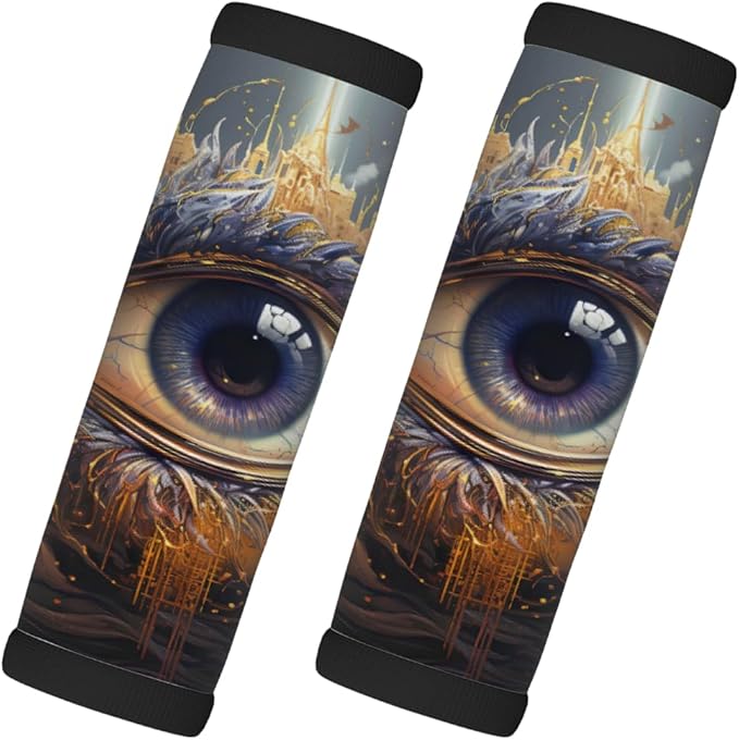 Abstract Colorful Devil Eye 2 Pack Luggage Handle Wrap Set of Neoprene Luggage Tags for Suitcases Bag Strap Wrap Cover Travel Airplane Accessories Covers Markers Sleeve Grips Identifiers Cruise