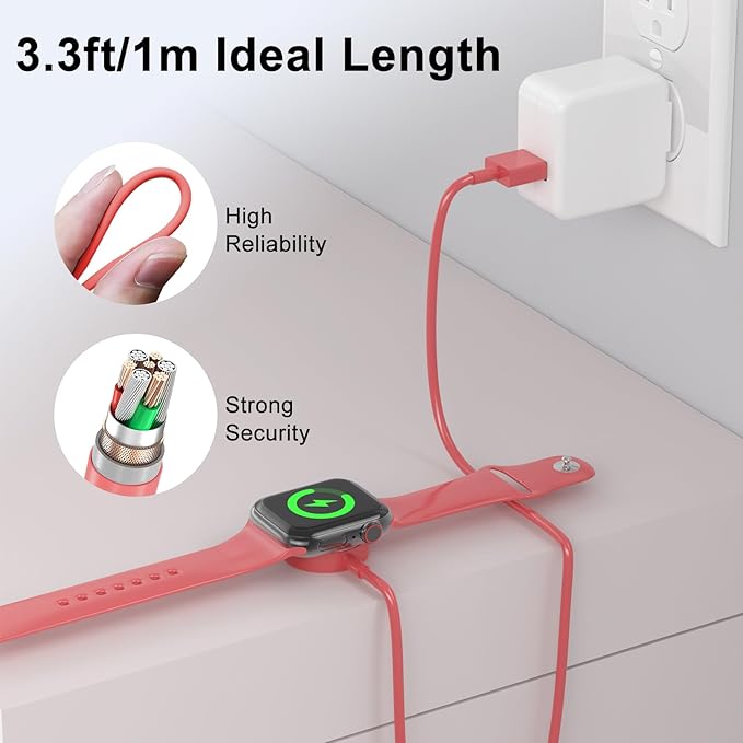 2Pack Red for Apple Watch Charger USB Magnetic Wireless Fast iWatch Charger Portable Compatible with iWatch Ultra/Series 9/8/7/6/SE/SE2/5/4/3/2/1-[3.3FT]