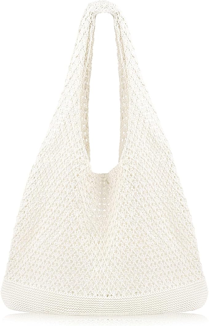COOKOOKY Crochet Beach Tote bag Summer Beach Bag for Women Aesthetic Mesh Tote Bag Hippie Bag Knit Bag