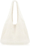 COOKOOKY Crochet Beach Tote bag Summer Beach Bag for Women Aesthetic Mesh Tote Bag Hippie Bag Knit Bag