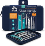 RBX Nail Clipper Set for Men, 7 Pcs Deluxe Grooming Kit for Men - Includes Toe & Finger Nail Clippers, Nail File, Slanted Tweezer, Manicure Scissors, Comes in Silicone Travel Case