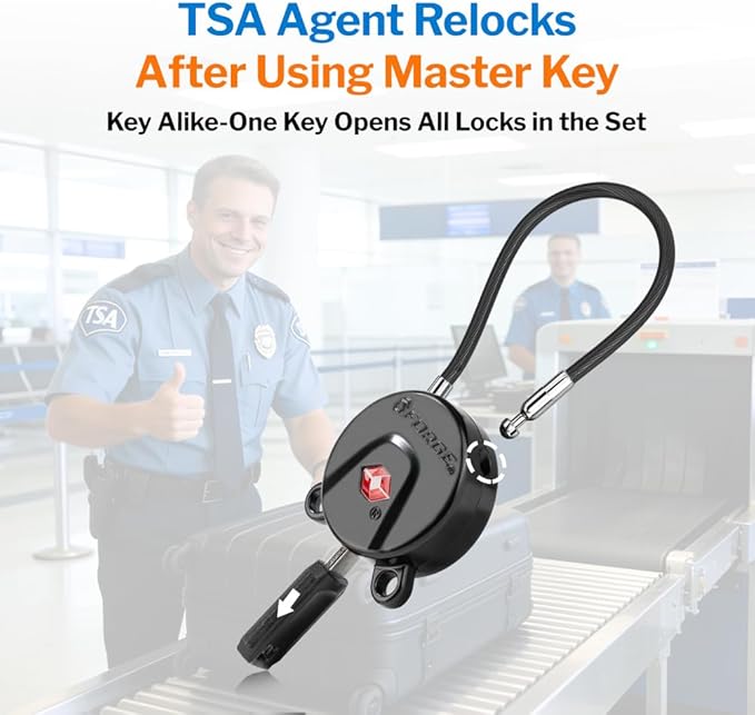 FORGE TSA Approved Luggage Locks Keyed Alike, TSA006 Dimple Key Cable Locks for Luggage, All Metal Zinc Alloy Travel Padlock for Luggage, Suitcase, Backpack, Gym Bags & Toolbox, Black 4 Cable Locks