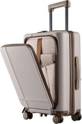 NINETYGO Carry On Luggage 22x14x9 Airline Approved, 20 Inch Suitcase with Front Compartment, Coffee-Infused PC Hard Shell, Eco-Friendly, Cup Holder, Clamshell, TSA Lock, Spinner Wheels (Flat White)