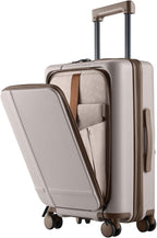 NINETYGO Carry On Luggage 22x14x9 Airline Approved, 20 Inch Suitcase with Front Compartment, Coffee-Infused PC Hard Shell, Eco-Friendly, Cup Holder, Clamshell, TSA Lock, Spinner Wheels (Flat White)