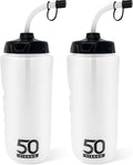 50 Strong 1 Liter Water Bottle with Straw – 2-Pack Easy-Squeeze Sports Bottles with Long Straw & Built-In Finger Grip – BPA-Free – Made in USA – Ideal for Hockey, Football, Lacrosse & Boxing